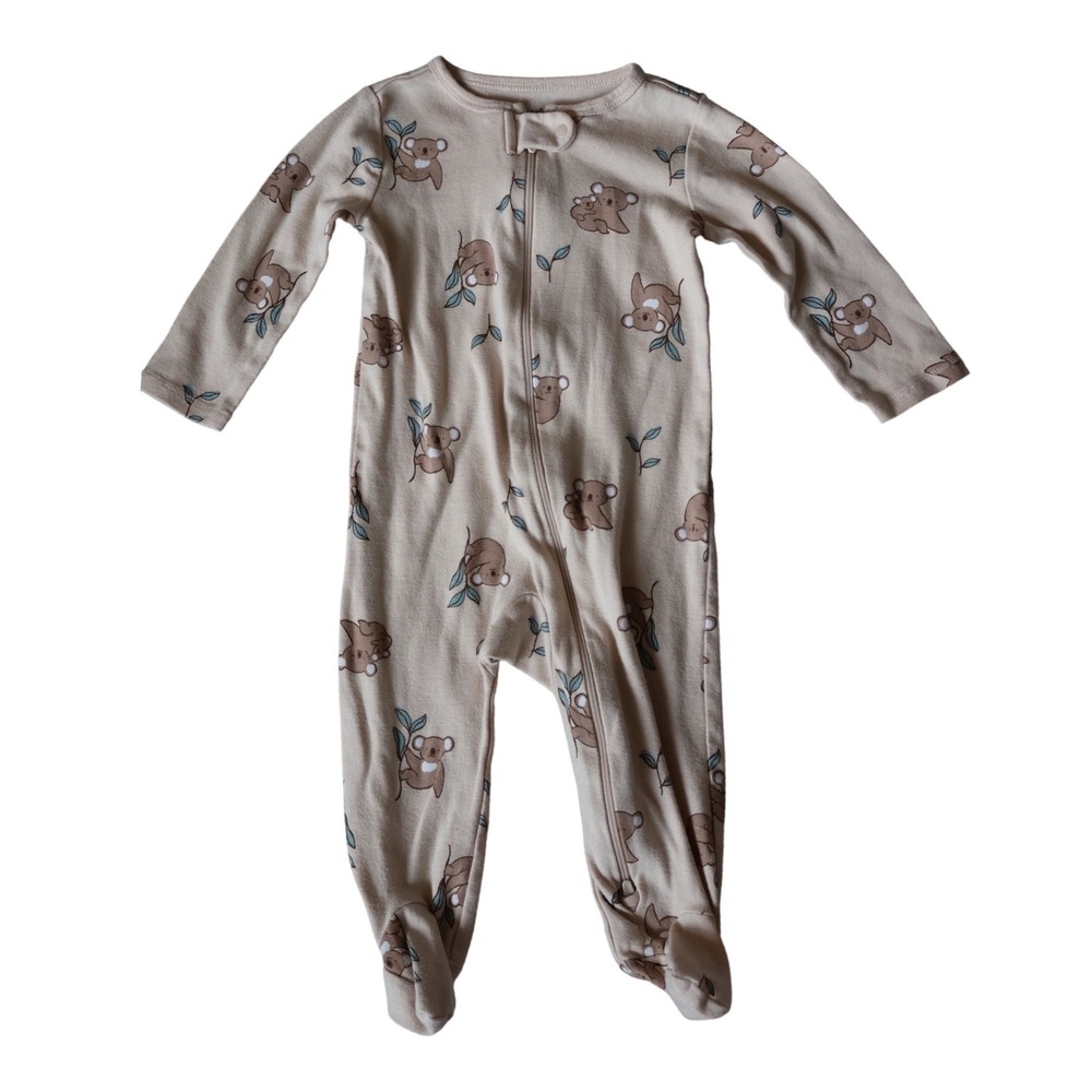 Koala Bear Print Footed Sleeper Tan Long Sleeve Zip Up Pajamas Kids Unisex 9M